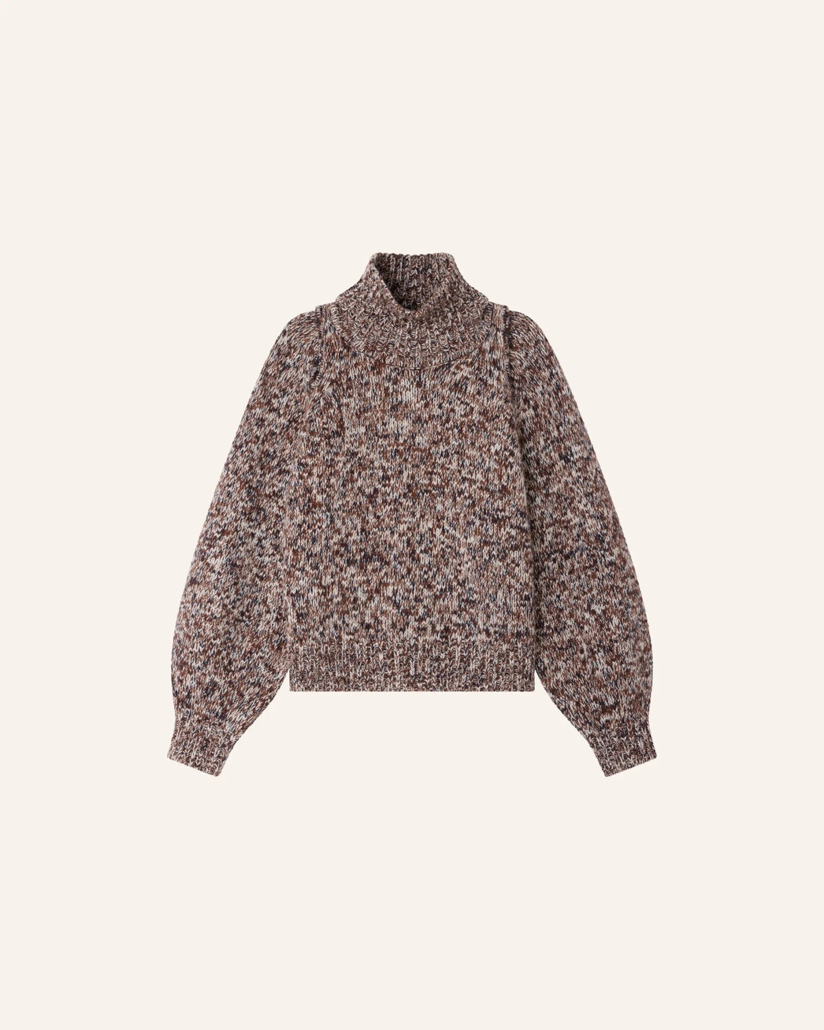 Young Ideas & Henmores -Mannrey Wool High Neck Jumper -White/Brown -S