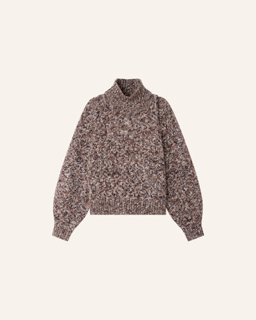 Young Ideas & Henmores -Mannrey Wool High Neck Jumper -White/Brown -S
