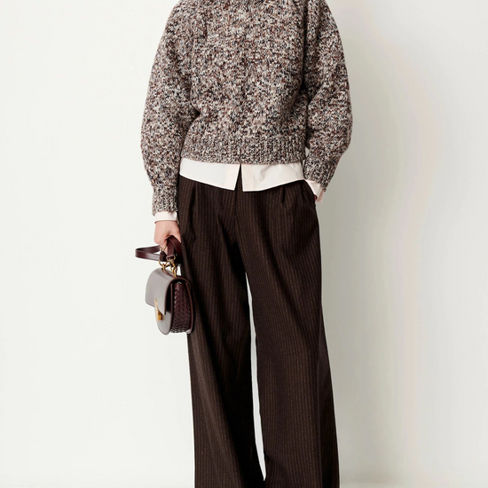 Young Ideas & Henmores -Mannrey Wool High Neck Jumper -White/Brown -S