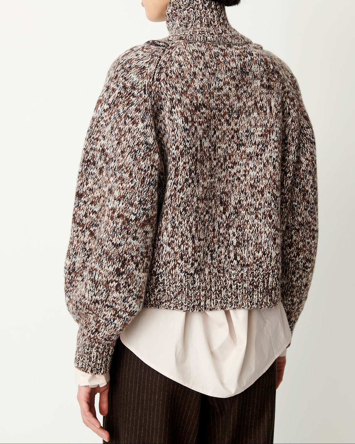 Young Ideas & Henmores -Mannrey Wool High Neck Jumper -White/Brown -S