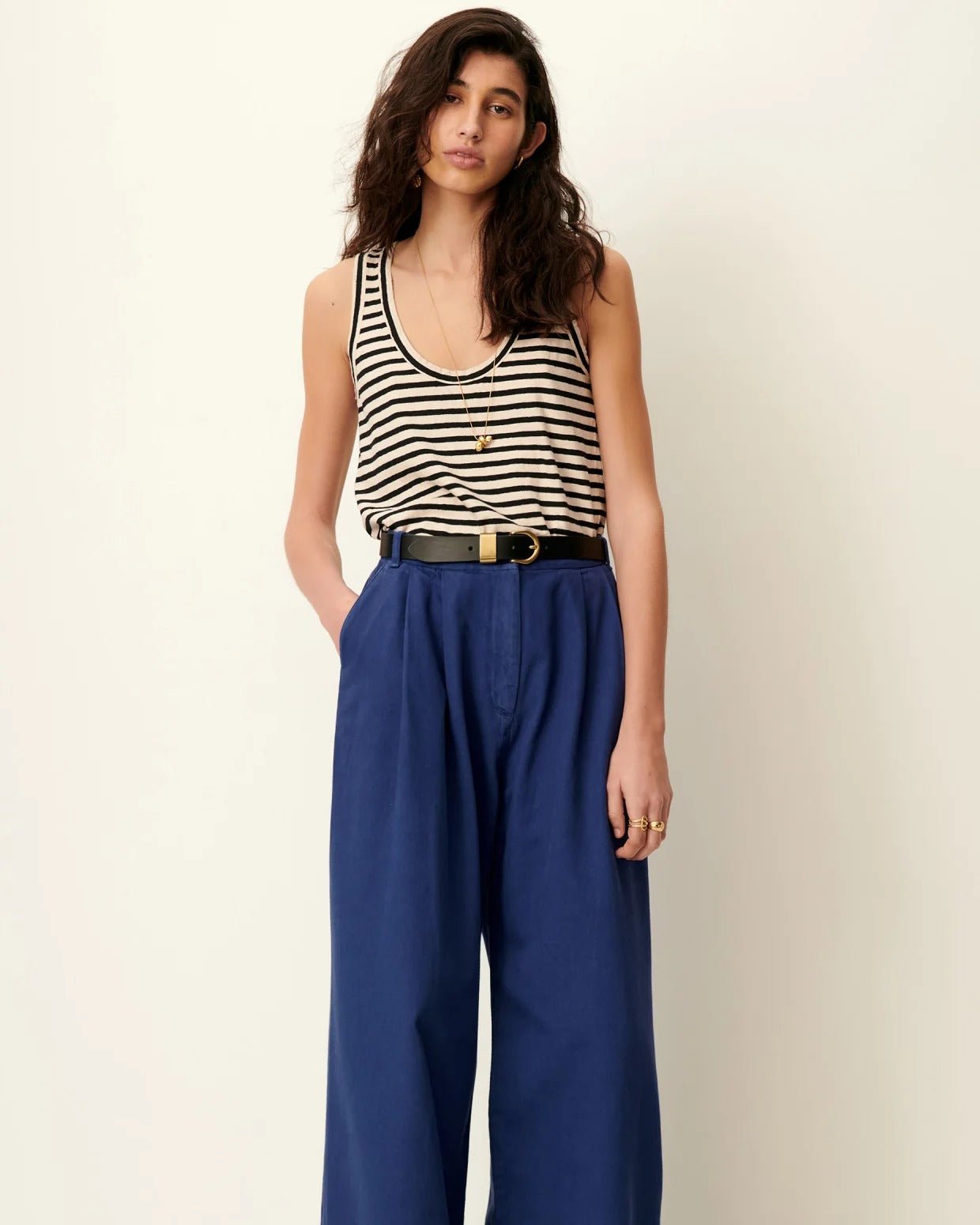 Young Ideas/Henmores - Miloa Gold Buckle Leather Belt - Black - S