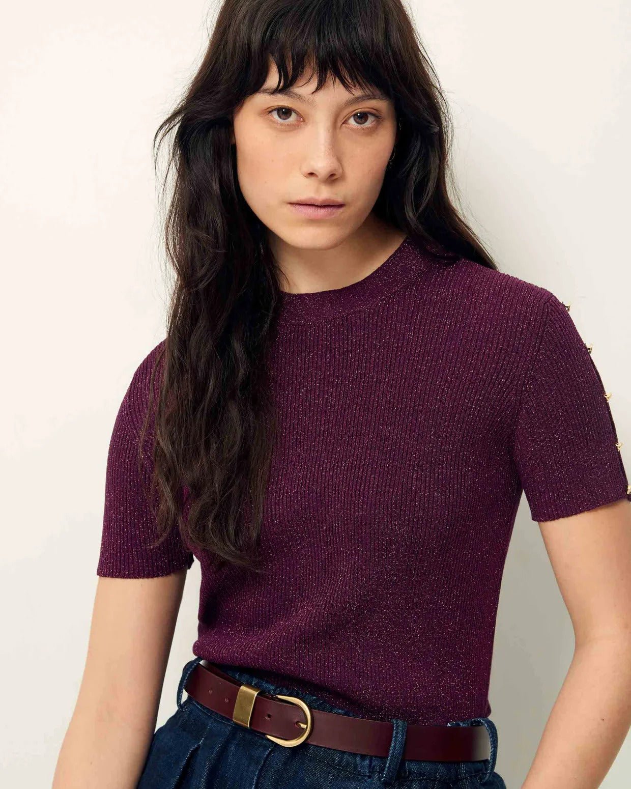 Young Ideas/Henmores - Miloa Gold Buckle Leather Belt - Burgundy - S