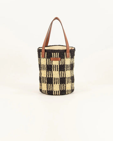 Young Ideas/Henmores - Mimi Tara R Raffia Pattern Bucket - Black Natural - OS
