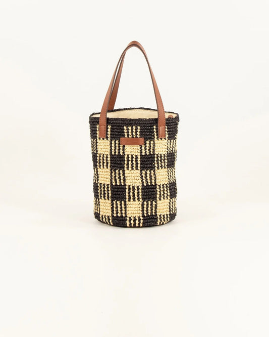 Young Ideas/Henmores - Mimi Tara R Raffia Pattern Bucket - Black Natural - OS