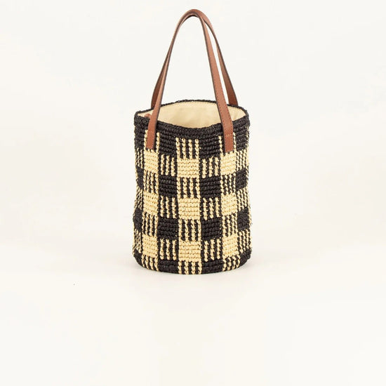 Young Ideas/Henmores - Mimi Tara R Raffia Pattern Bucket - Black Natural - OS