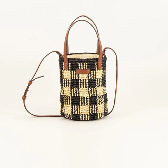 Young Ideas/Henmores - Mimi Tara R Raffia Pattern Bucket - Black Natural - OS