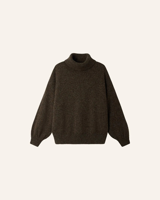 Young Ideas & Henmores -Niko Merino Turtleneck Jumper -Dark Stone -XS