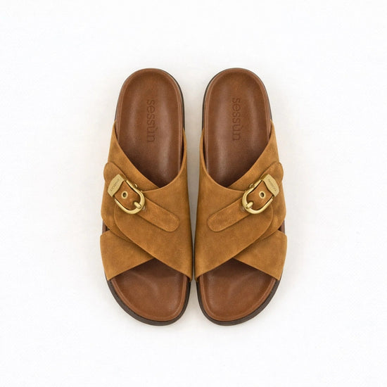 Young Ideas/Henmores - Remus Cross Suede Slide On Sandal - Tobacco - 4