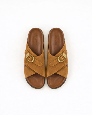 Young Ideas/Henmores - Remus Cross Suede Slide On Sandal - Tobacco - 4