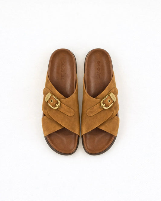 Young Ideas/Henmores - Remus Cross Suede Slide On Sandal - Tobacco - 4
