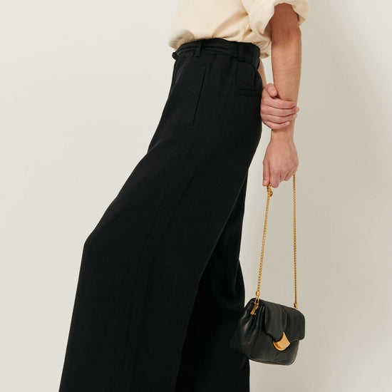 Young Ideas/Henmores - Rim Wide Leg Belted Trousers - Black - 8