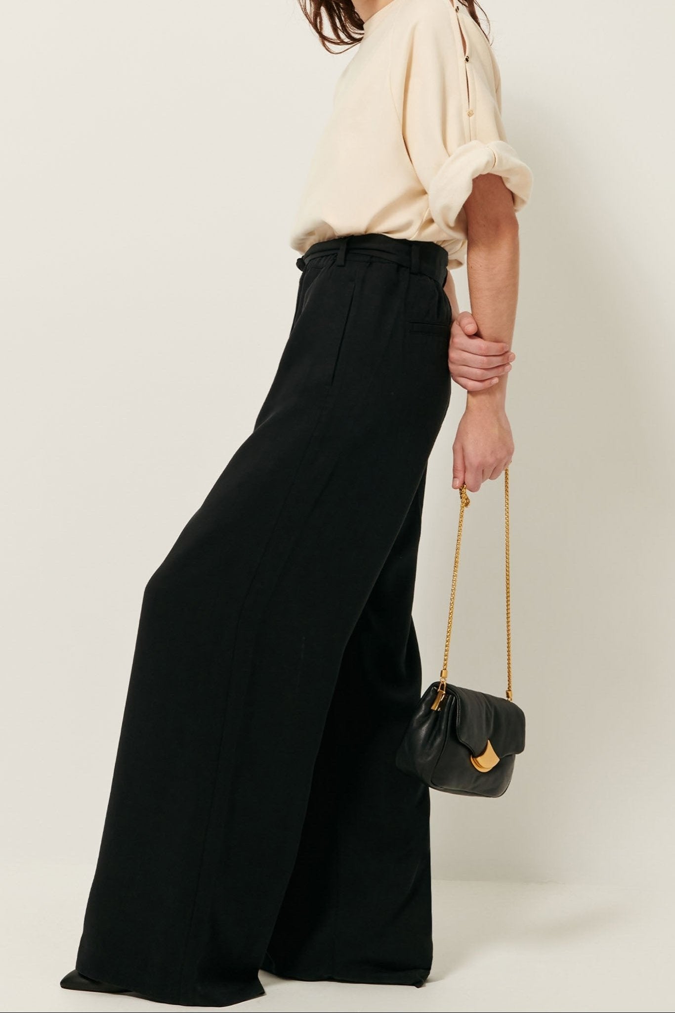 Young Ideas/Henmores - Rim Wide Leg Belted Trousers - Black - 8