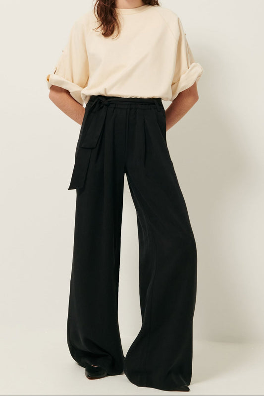 Young Ideas/Henmores - Rim Wide Leg Belted Trousers - Black - 8