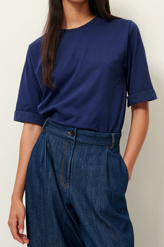 Young Ideas/Henmores - Samico Rolled Sleeve T-Shirt - Blazer Blue - XS