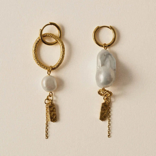 Young Ideas/Henmores - Toti Pearl R Asymmetric Dore Drop Earrings - Gold - OS