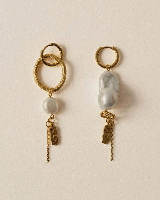 Young Ideas/Henmores - Toti Pearl R Asymmetric Dore Drop Earrings - Gold - OS