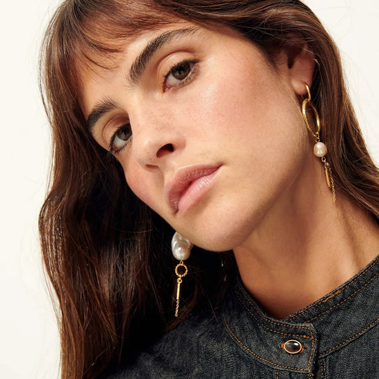 Young Ideas/Henmores - Toti Pearl R Asymmetric Dore Drop Earrings - Gold - OS