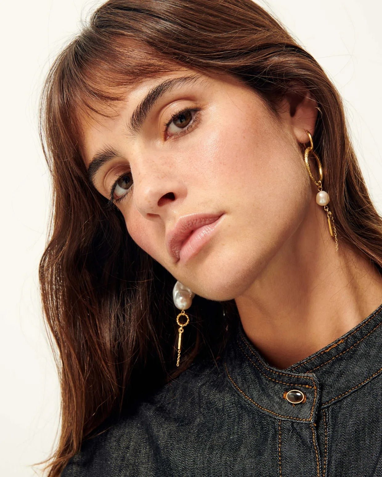 Young Ideas/Henmores - Toti Pearl R Asymmetric Dore Drop Earrings - Gold - OS