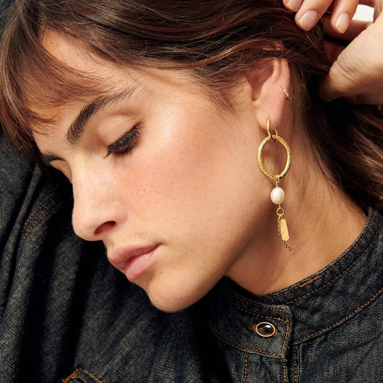 Young Ideas/Henmores - Toti Pearl R Asymmetric Dore Drop Earrings - Gold - OS
