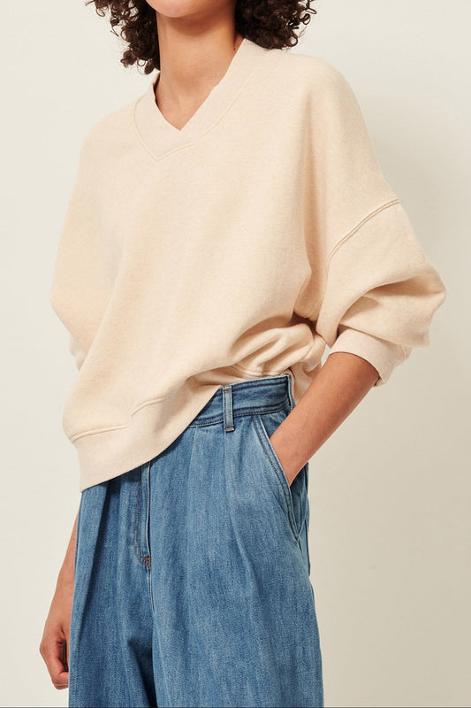 Young Ideas/Henmores - Vechill Cross V Neck Sweatshirt - Oat Milk - XS