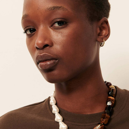 Young Ideas/Henmores - Vylie Tiger Eye Pearly Necklace - Brown/White - OS