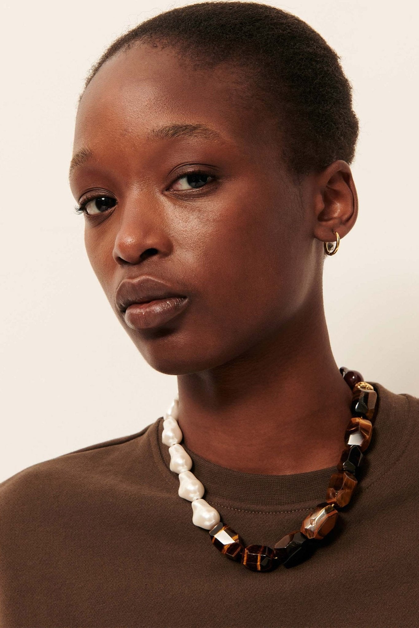 Young Ideas/Henmores - Vylie Tiger Eye Pearly Necklace - Brown/White - OS