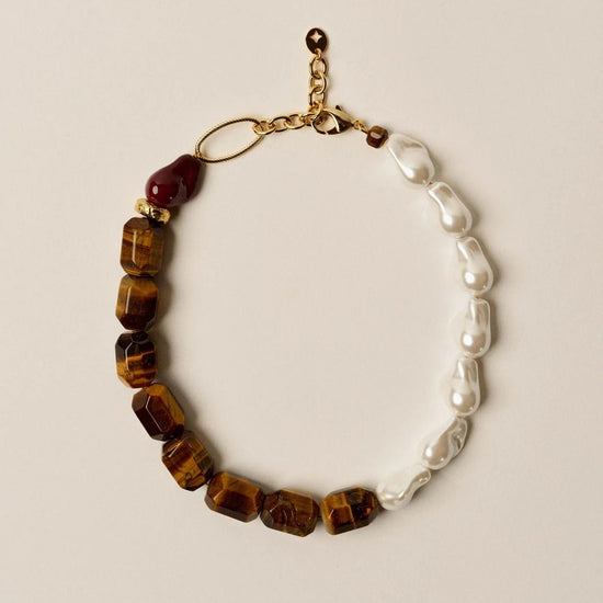 Young Ideas/Henmores - Vylie Tiger Eye Pearly Necklace - Brown/White - OS
