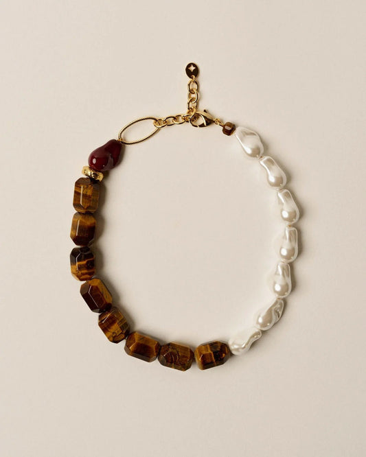 Young Ideas/Henmores - Vylie Tiger Eye Pearly Necklace - Brown/White - OS