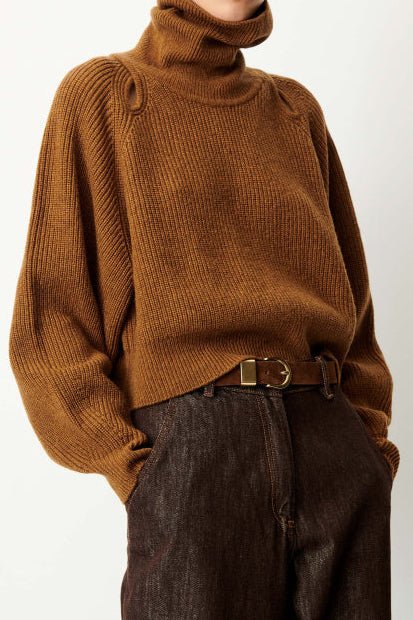 Young Ideas & Henmores -Yinga Short Turtleneck Jumper -Moss Bronze -S
