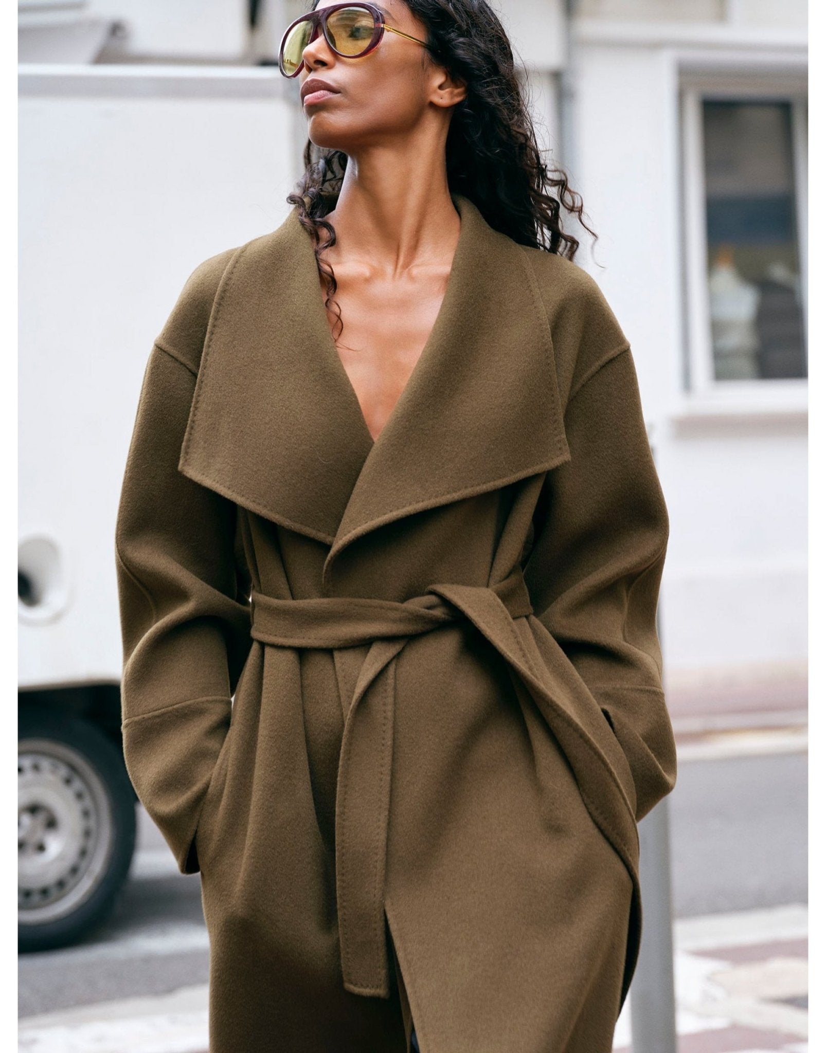 Young Ideas/Henmores - Cashmere Belted Long Coat - Olive - XS