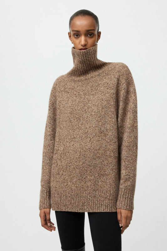Young Ideas & Henmores -Cashmere Wool Relaxed Fit Turtleneck -Brown Melange -XS