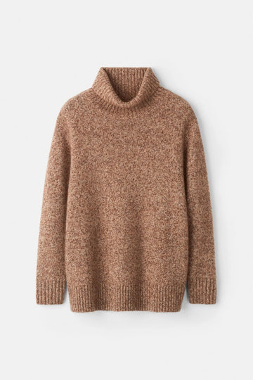 Young Ideas & Henmores -Cashmere Wool Relaxed Fit Turtleneck -Brown Melange -XS