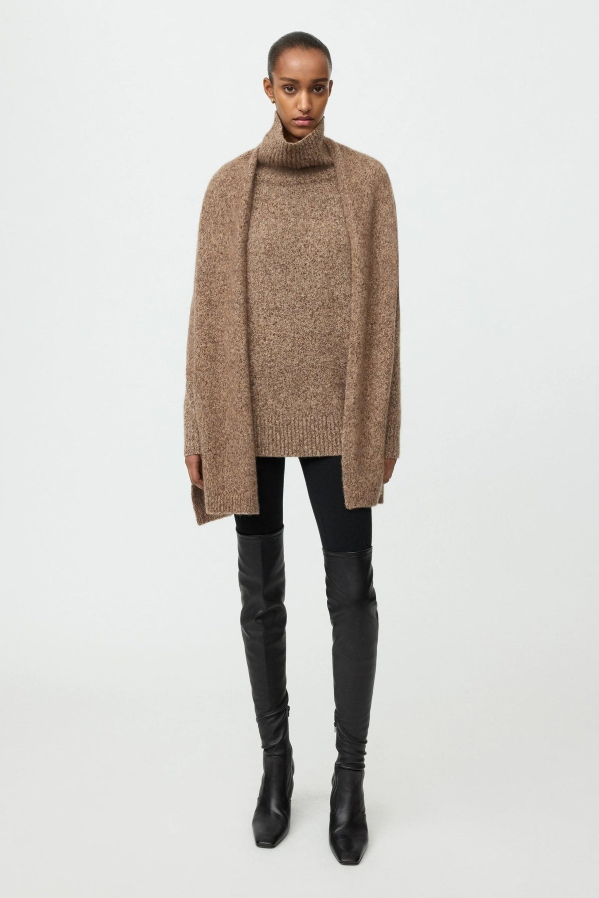 Young Ideas & Henmores -Cashmere Wool Relaxed Fit Turtleneck -Brown Melange -XS