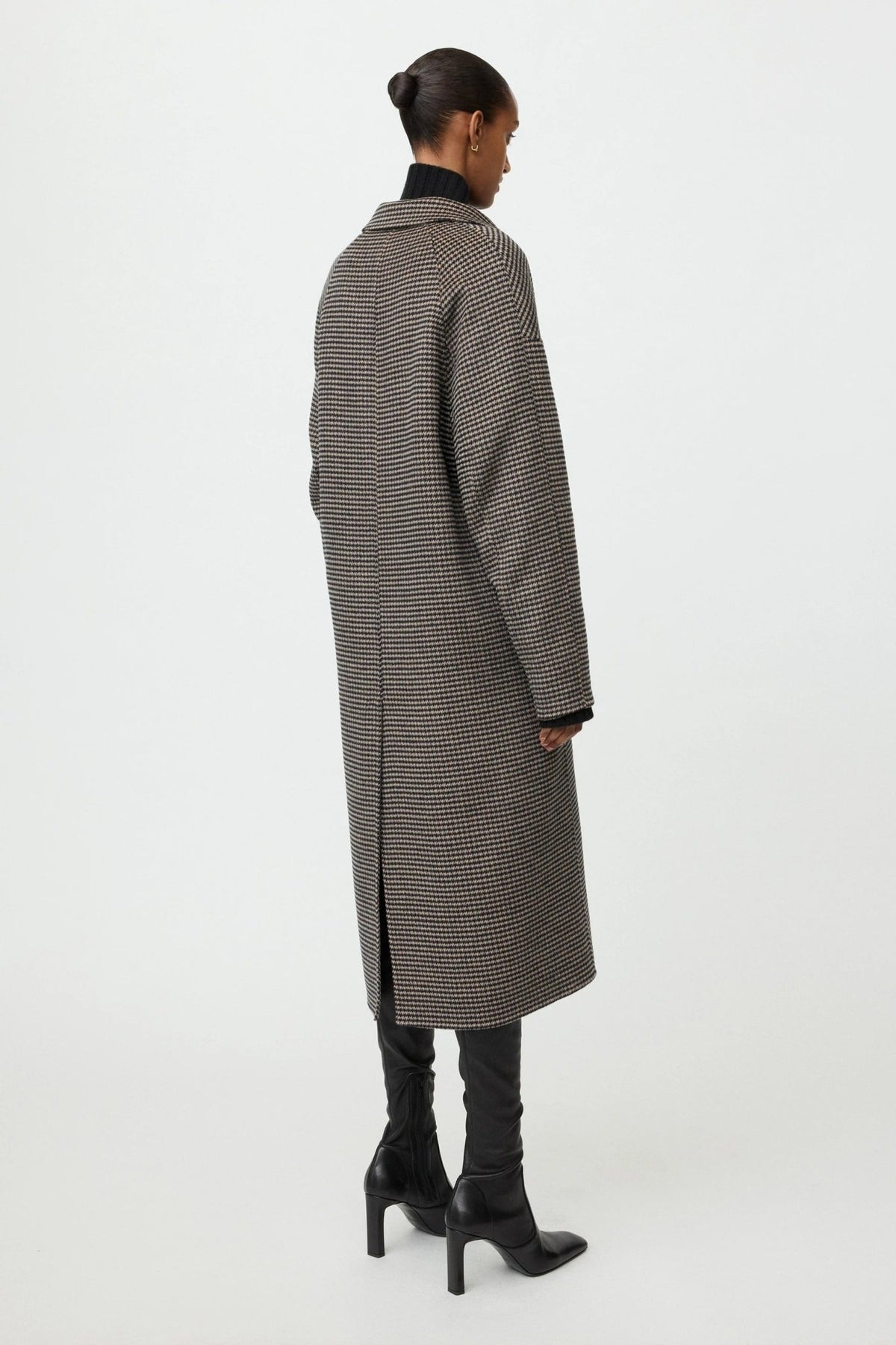 Young Ideas & Henmores -Wool Cashmere Oversized Houndstooth Coat -Black/Beige -XS