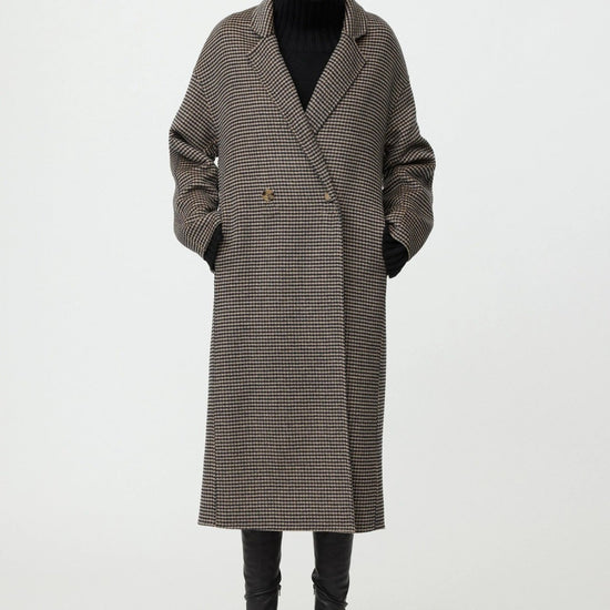 Young Ideas & Henmores -Wool Cashmere Oversized Houndstooth Coat -Black/Beige -XS