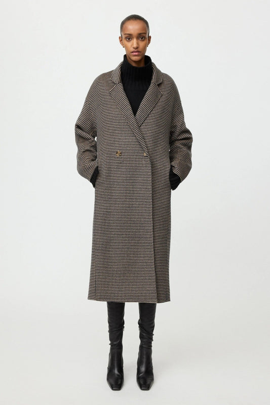 Young Ideas & Henmores -Wool Cashmere Oversized Houndstooth Coat -Black/Beige -XS