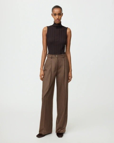 Young Ideas & Henmores -Wool Silk Wide Pleat Trousers -Mocha -8