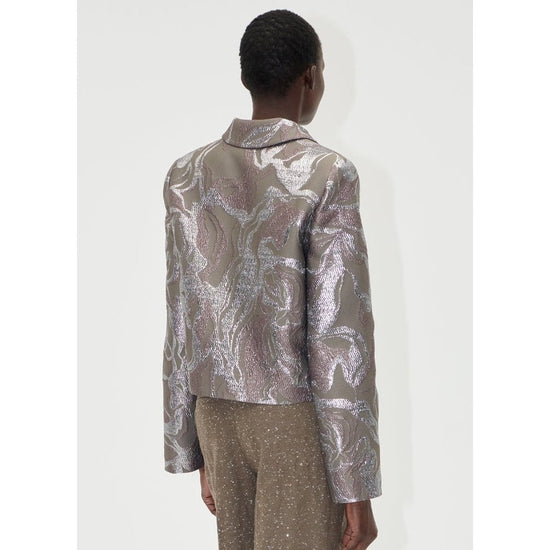 Young Ideas/Henmores - Abstract Foliage Boxy Straight Jacket - Grey Metallic - S