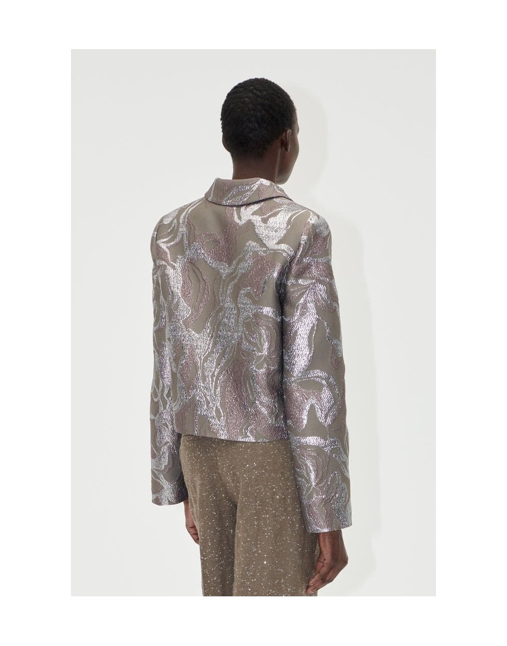 Young Ideas/Henmores - Abstract Foliage Boxy Straight Jacket - Grey Metallic - S