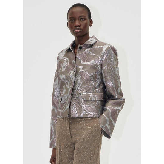 Young Ideas/Henmores - Abstract Foliage Boxy Straight Jacket - Grey Metallic - S