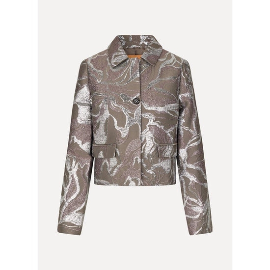 Young Ideas/Henmores - Abstract Foliage Boxy Straight Jacket - Grey Metallic - S