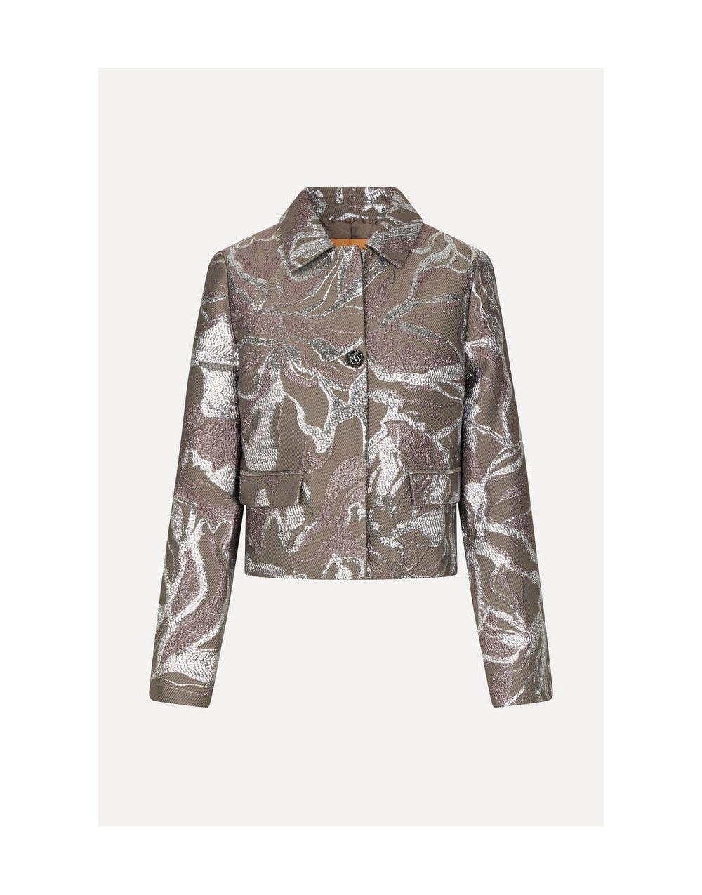 Young Ideas/Henmores - Abstract Foliage Boxy Straight Jacket - Grey Metallic - S