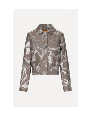 Young Ideas/Henmores - Abstract Foliage Boxy Straight Jacket - Grey Metallic - S