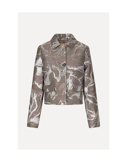 Young Ideas/Henmores - Abstract Foliage Boxy Straight Jacket - Grey Metallic - S