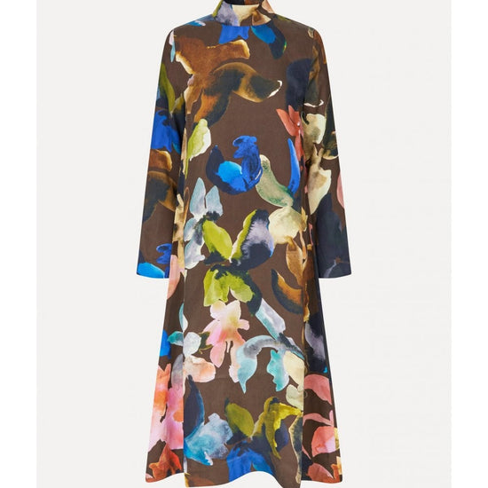 Young Ideas/Henmores - Aquarelle Garden Long Sleeve Midi Dress - Brown Multi - S