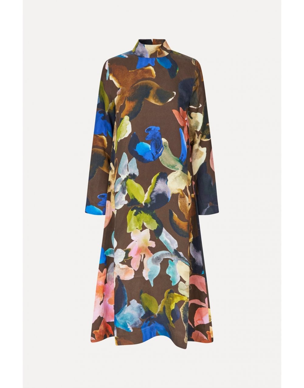 Young Ideas/Henmores - Aquarelle Garden Long Sleeve Midi Dress - Brown Multi - S