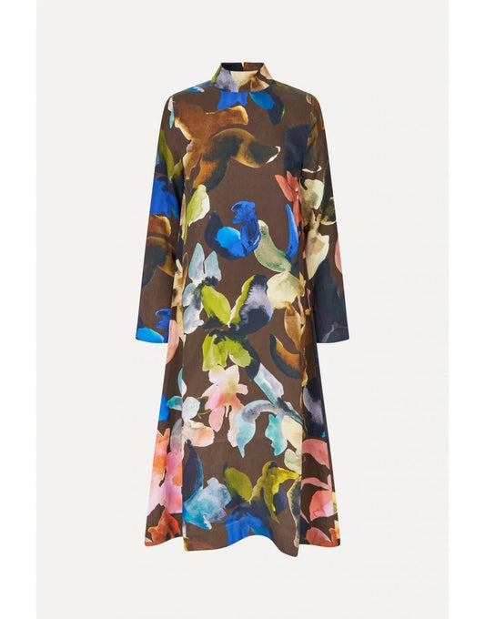 Young Ideas/Henmores - Aquarelle Garden Long Sleeve Midi Dress - Brown Multi - S