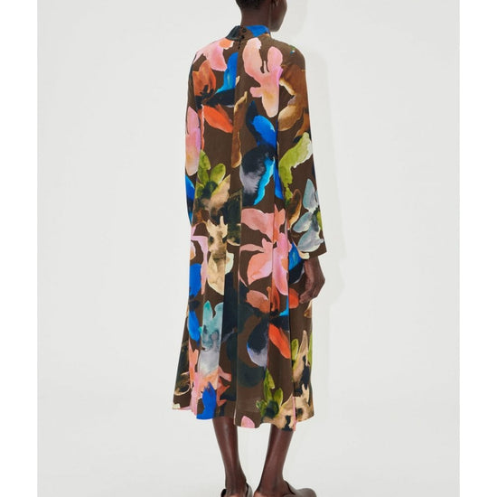 Young Ideas/Henmores - Aquarelle Garden Long Sleeve Midi Dress - Brown Multi - S