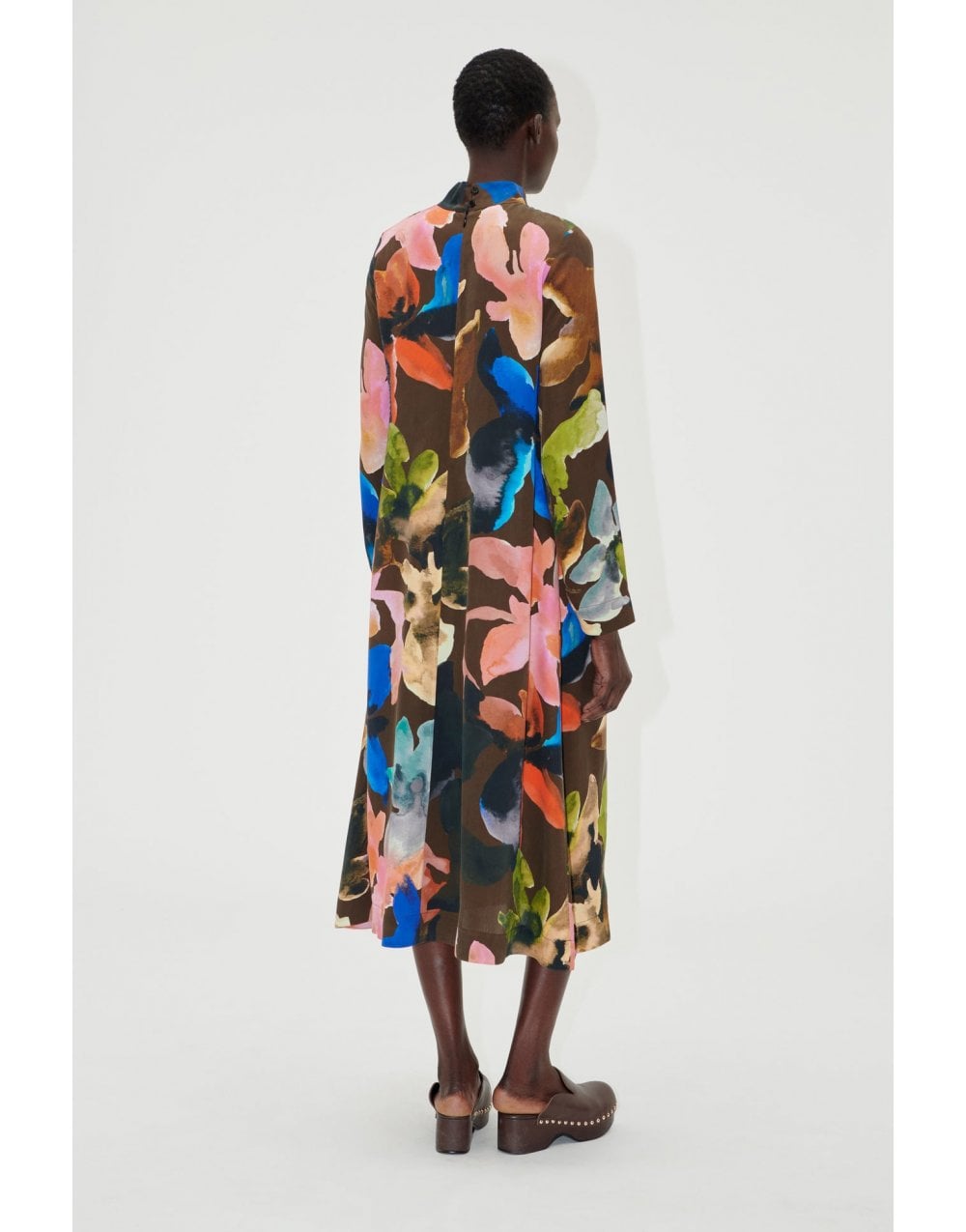 Young Ideas/Henmores - Aquarelle Garden Long Sleeve Midi Dress - Brown Multi - S