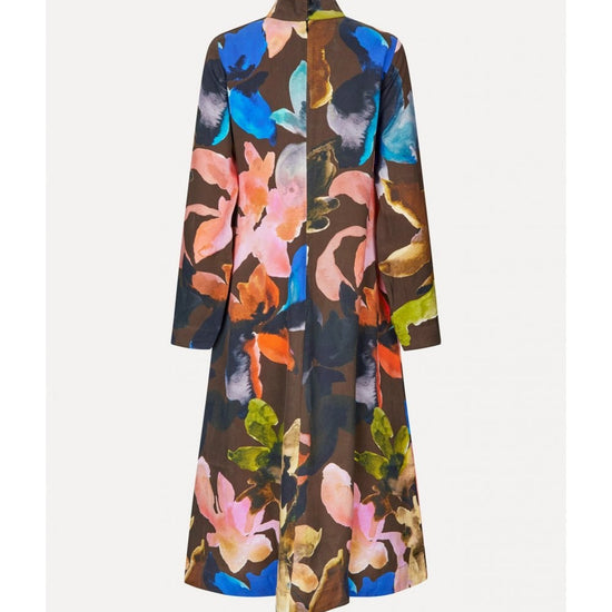 Young Ideas/Henmores - Aquarelle Garden Long Sleeve Midi Dress - Brown Multi - S